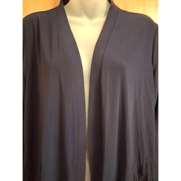 Attitudes by Renee Como Jersey Knit Fringe Cardigan cape cover Black Size XL NWT - Picture 3 of 7